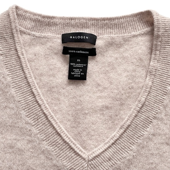Halogen Sweater Cream 100% Cashmere V-Neck Pullover Size Small Medium - Picture 3 of 8